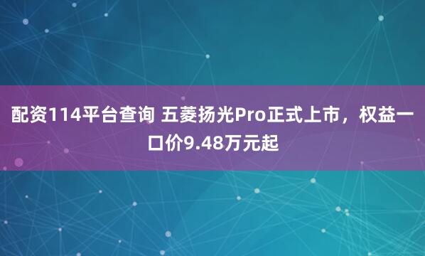 配资114平台查询 五菱扬光Pro正式上市，权益一口价9.48万元起